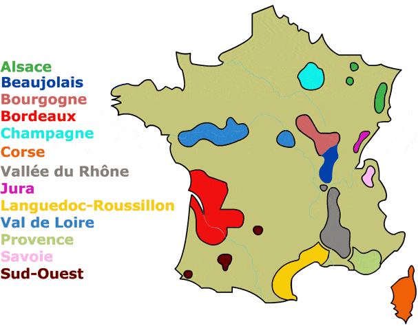 Carte régions viticoles
